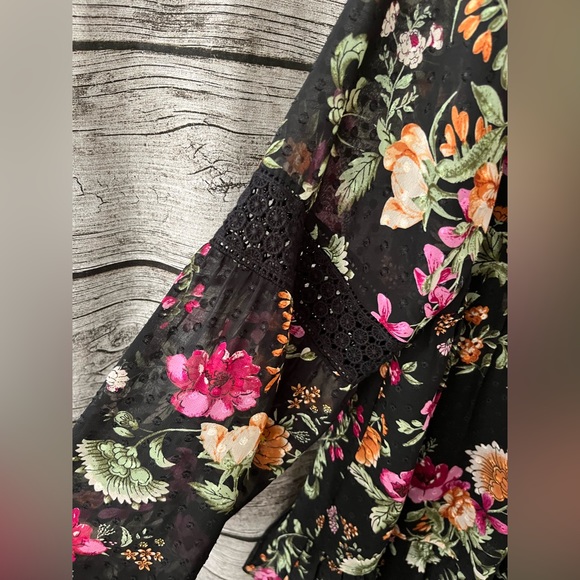 DR2 boho floral french dot blouse, balloon sleeves, L - Picture 3 of 4